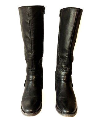 Knee High Black Riding Boots Faux Leather, Side Zip Bear Traps size 8 1/2